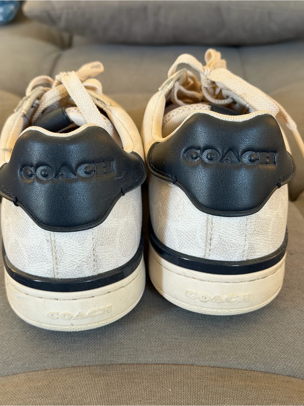 Coach Low Top Logo Sneakers in Chalk with Black Heel Accent - Picture 2 of 5